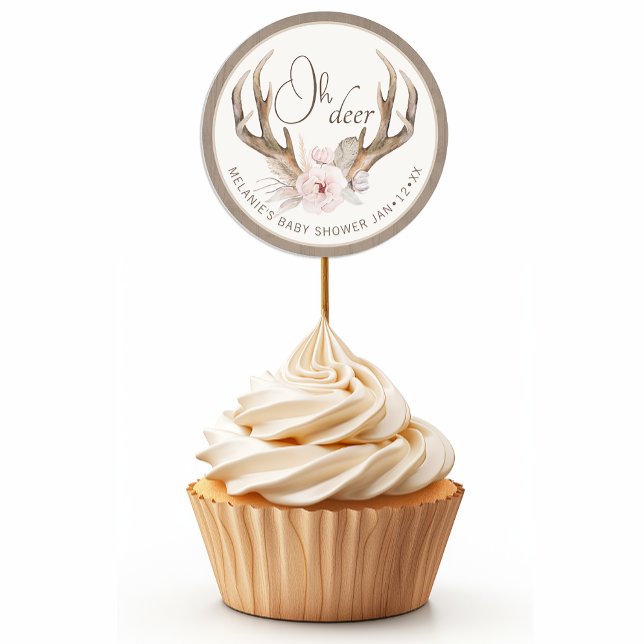 Redonda Oh Deer Baby Shower Favor Pegatina - Agua de Woodl (Sticker Favor Example)
