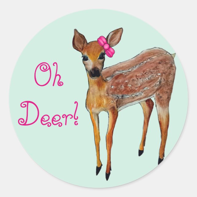 Redonda "Oh Deer" Pegatina Fawn (Anverso)