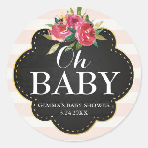 Redonda Oh Pegatina de Baby Shower Party Favor - Rayas