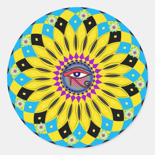 Redonda Ojo de Horus Sunflower Mandala Pegatina de arte (Anverso)