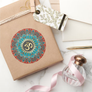 Redonda Om Aqua Red Earth Mandala Pegatina de Yoga