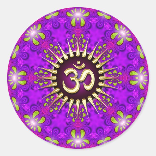 Redonda Om Purple Pink Mandala Pegatina de Yoga (Anverso)