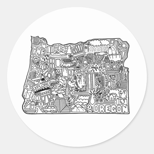 Redonda Oregon Doodle Pegatina (Anverso)