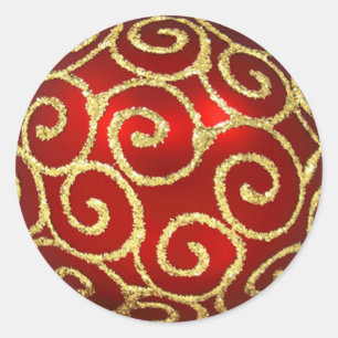 Redonda Ornamento rojo con Pegatina de Swirls Gold