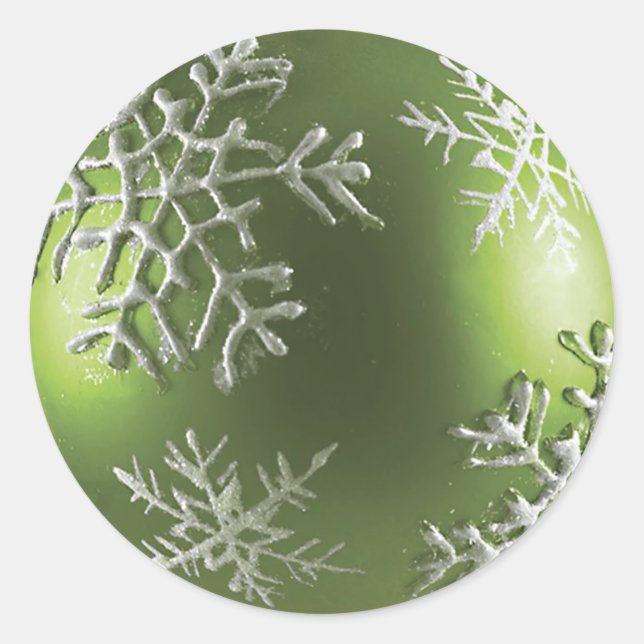 Redonda Ornamento verde con Pegatina de copos de nieve (Anverso)