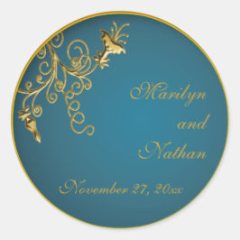 Redonda Oro Verde azulado Monogramado Pegatina redondo de 