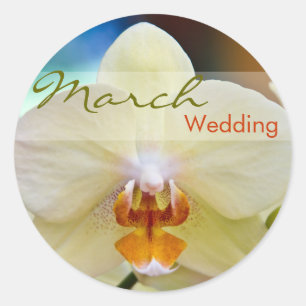 Redonda Orquídea Pegatina del Boda de marzo