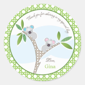 Redonda Oso Koala| Gemelos Baby Shower Favor Pegatina
