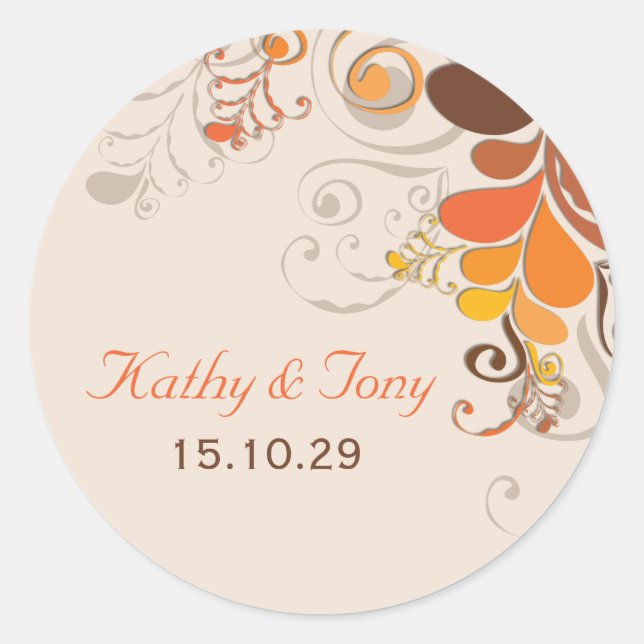 Redonda Otoño Deco Floral Swirls Fall Wedding Pegatina (Anverso)