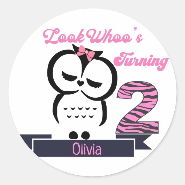 Redonda Owl Birthday Classic Round Pegatina (Anverso)