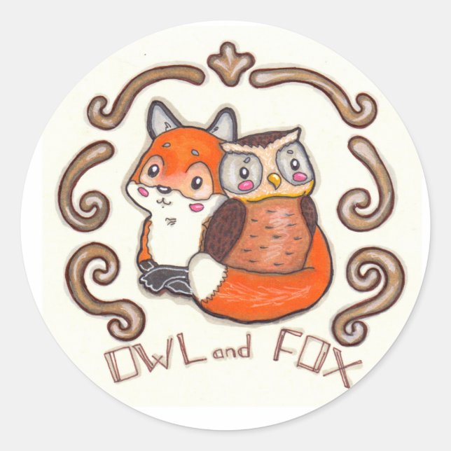 Redonda Owl y Fox pegatina (Anverso)
