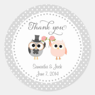 Redonda Owls Boda Gracias Pegatina