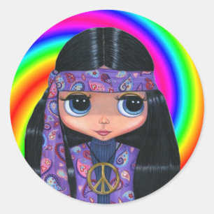 Redonda Paisley Hippie Doll Swirl Pegatina