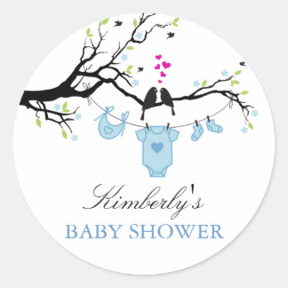 Redonda Pájaros del Amor | Pegatina para Baby Shower de Ni