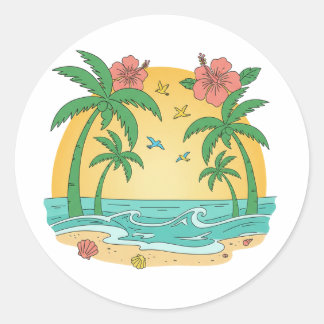 Redonda Palm Paradise Pegatina de Playa Tropical
