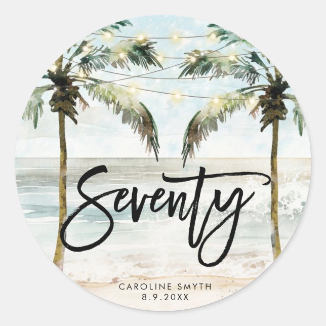 Redonda palmeras tropicales de playa pegatina de 70 años (Anverso)