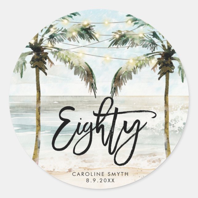 Redonda palmeras tropicales de playa pegatina de 80 años (Anverso)