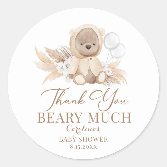 Redonda Pampas Grass Boho Gracias Beary Mucho Pegatina (Anverso)