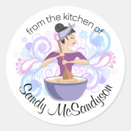 Redonda Panadería mujer horneando bolas de regalo pegatina