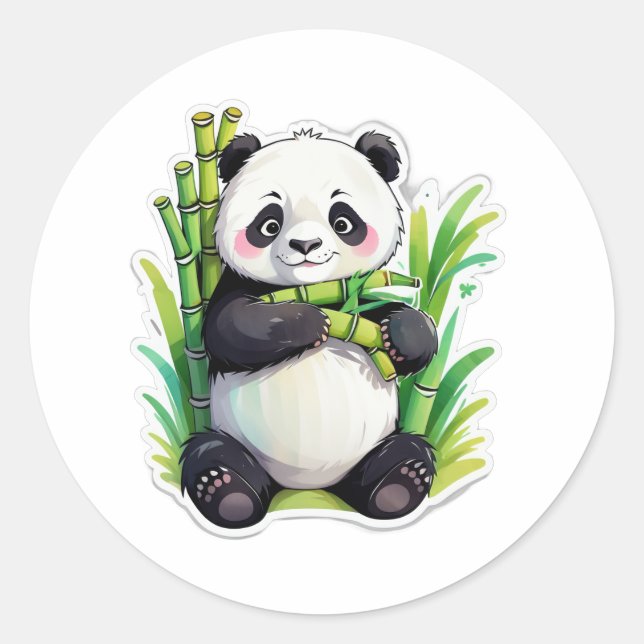 Redonda Panda Bamboo Hug Pegatina (Anverso)