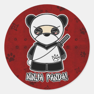 Redonda ¡Panda de Ninja! En pegatina rojo