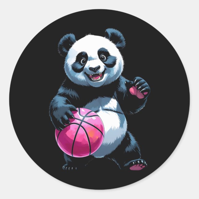 Redonda Panda Hoops - Pegatina Cute Básquetbol (Anverso)