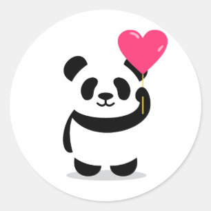 Redonda Panda lindo con Pegatina de globos cardíacos