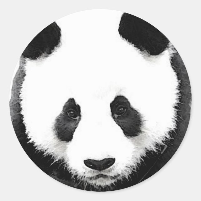 Redonda Panda Round Pegatina - Black & White Pop Art (Anverso)