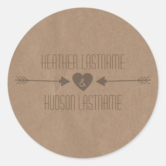 Redonda Papel marrón inspiró a Pegatina Boda de Flechas Ma (Anverso)