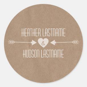 Redonda Papel marrón inspiró al Pegatina Boda de Flechas B