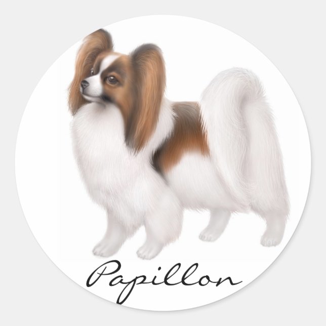 Redonda Papillon Dog Pegatina (Anverso)