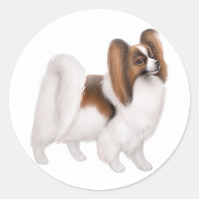 Redonda Papillon Dog Pegatina (Anverso)
