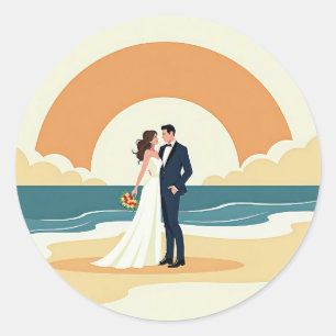 Redonda Pareja en el Pegatina de boda Sunset Beach
