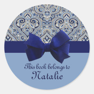 Redonda Paris Paisley Indigo 2 Pegatina personalizado