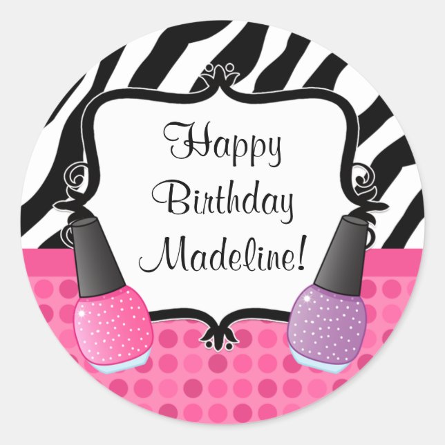 Redonda Partido de Cumpleaños Pegatina Zebra Stripe (Anverso)