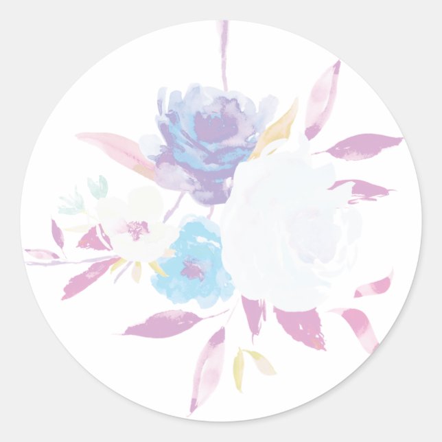 Redonda Pastel Pegatina de color morado floral (Anverso)