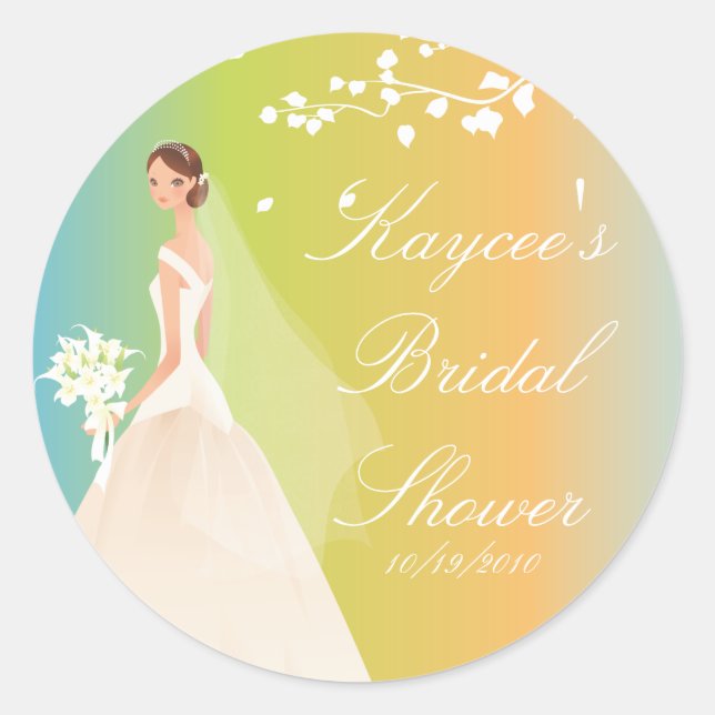 Redonda Pastels Bride Bridal Shower Pegatina (Anverso)