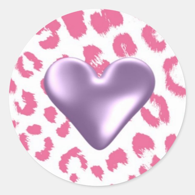 Redonda Patrón de leopardo rosa con pegatina de corazón pú (Anverso)