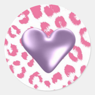 Redonda Patrón de leopardo rosa con pegatina de corazón pú