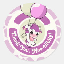 Patrón de vaca rosa morado Gracias Pegatina redond