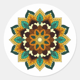 Redonda Patrón Mandala 02 en Pegatina amarillo y bronceado