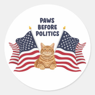 Redonda Paws Before Politics - Pegatina patriótico de gato
