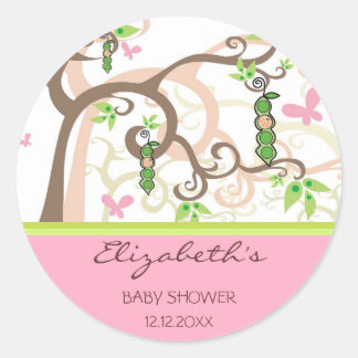 Redonda Pea Rosa En Un Pegatina Baby Shower Chica De Pod