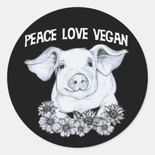 Redonda Peace Love Vegan Pig Pegatina