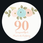 Redonda Peach Floral Watercolor 90th Birthday Pegatina<br><div class="desc">Peach Floral Watercolor 90th Birthday Pegatina Personalizable completo Para la colección visite la tienda de Nest y Nest Hemos utilizado obras de arte de: Freshmint Paperie https://www.etsy.com/shop/FreshmintPaperie</div>