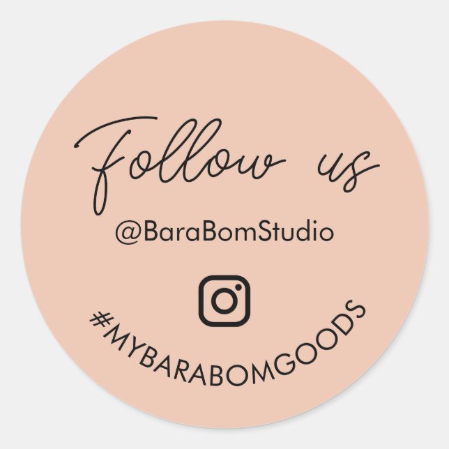 Redonda Peach Síguenos en el Pegatina del paquete de Insta (Anverso)