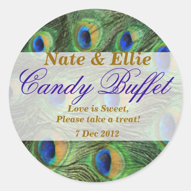 Redonda Peacock Feather Candy Buffet Pegatina (Anverso)