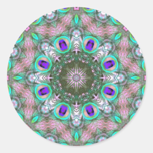 Redonda Peacock Feathers Geométrico Mandala Pegatina (Anverso)