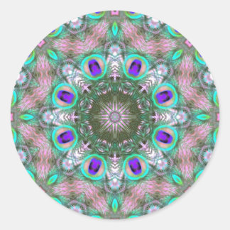 Redonda Peacock Feathers Geométrico Mandala Pegatina