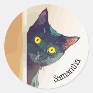 Redonda Peeking Kitty Design Classic Round Pegatina